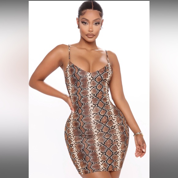 Brown Snake Print Mini Dress - Picture 3 of 4